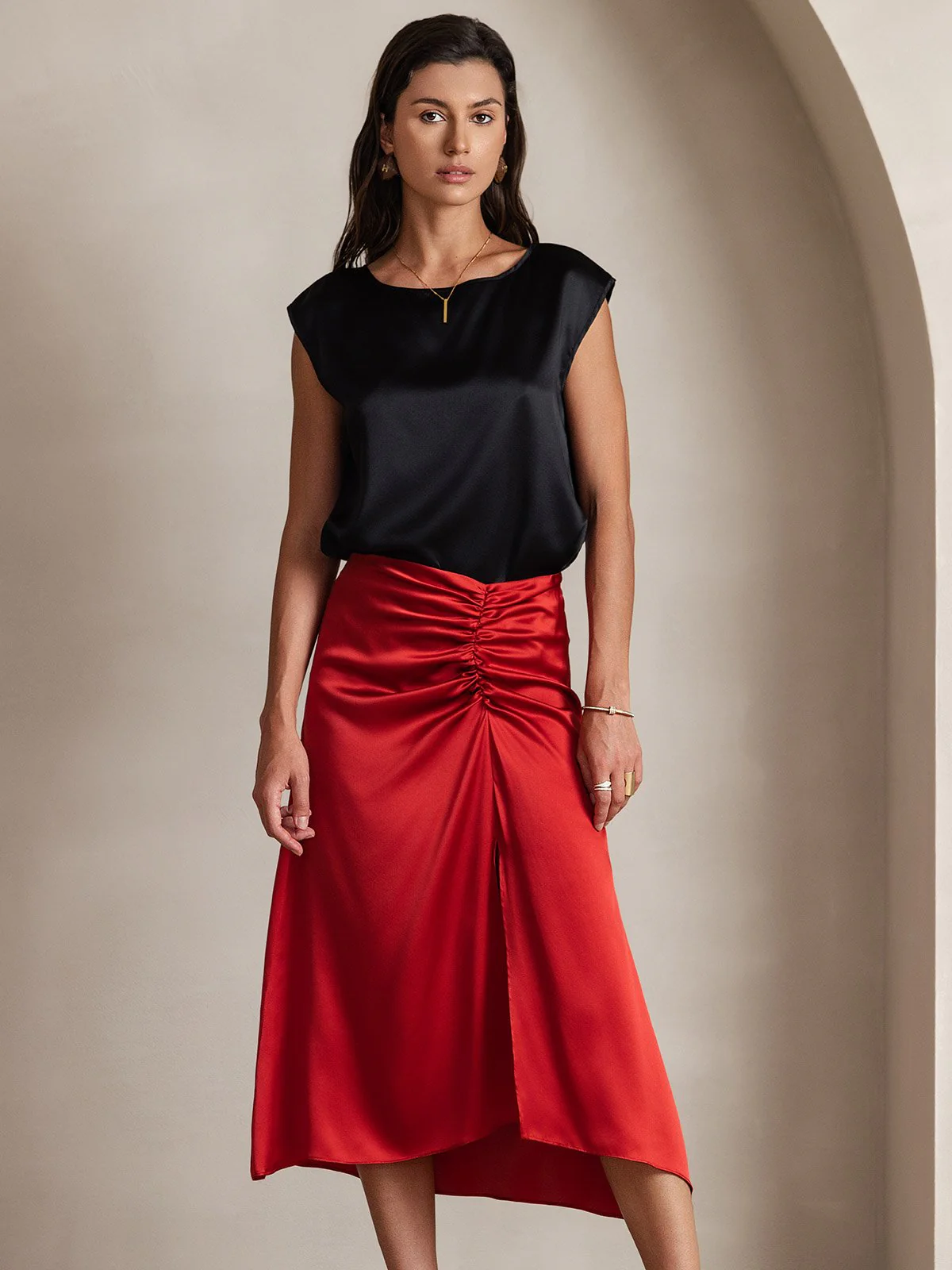 19Momme Silk Cap Sleeve Round Neck Women's Top - Image 12