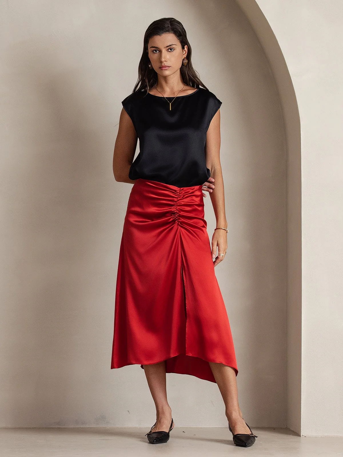 19Momme Silk Cap Sleeve Round Neck Women's Top - Image 14