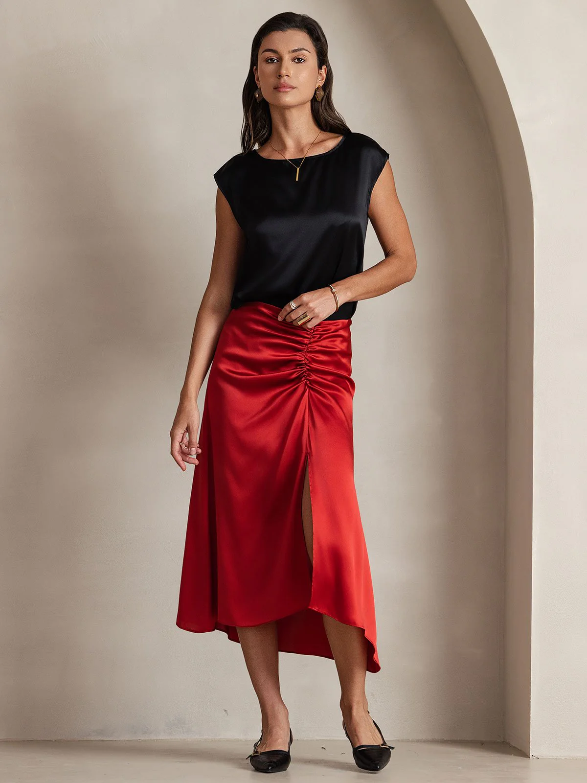 19Momme Silk Cap Sleeve Round Neck Women's Top - Image 15