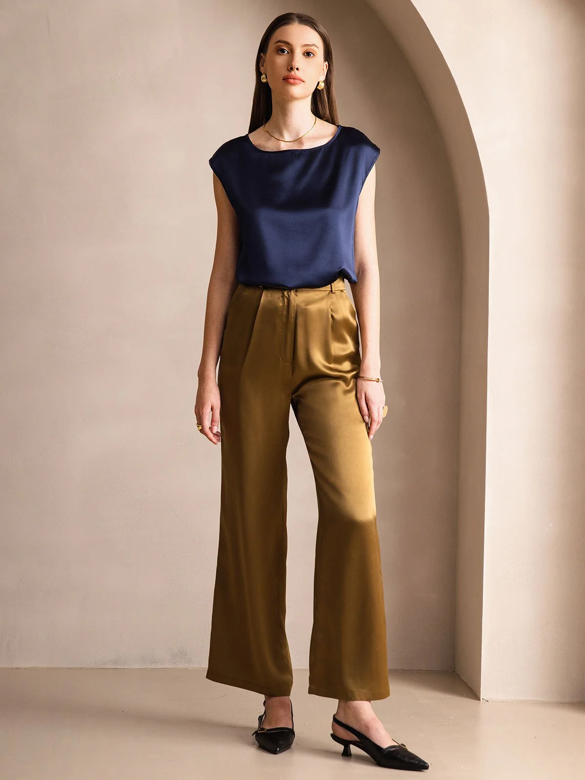 19Momme Silk Cap Sleeve Round Neck Women's Top - Image 20