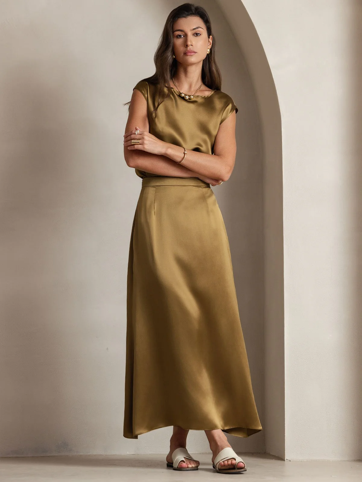 19Momme Silk Cap Sleeve Round Neck Women's Top - Image 29