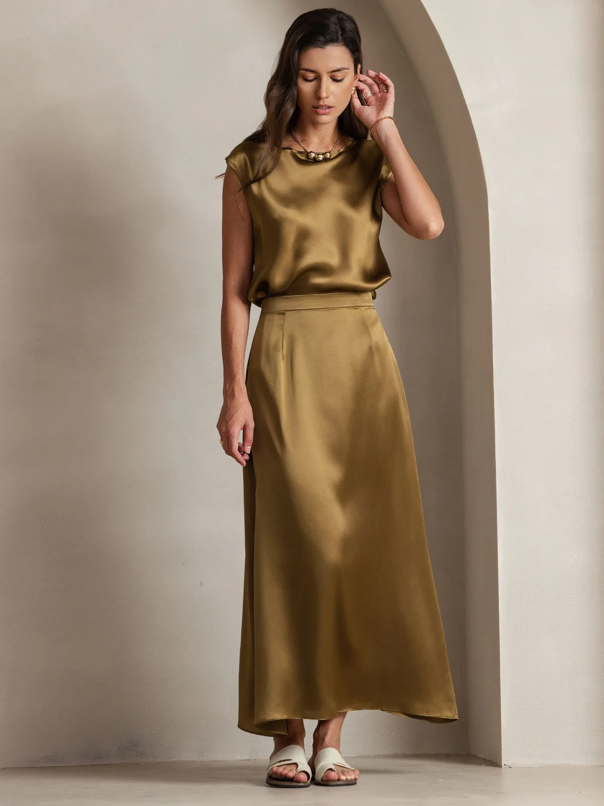 19Momme Silk Cap Sleeve Round Neck Women's Top - Image 30