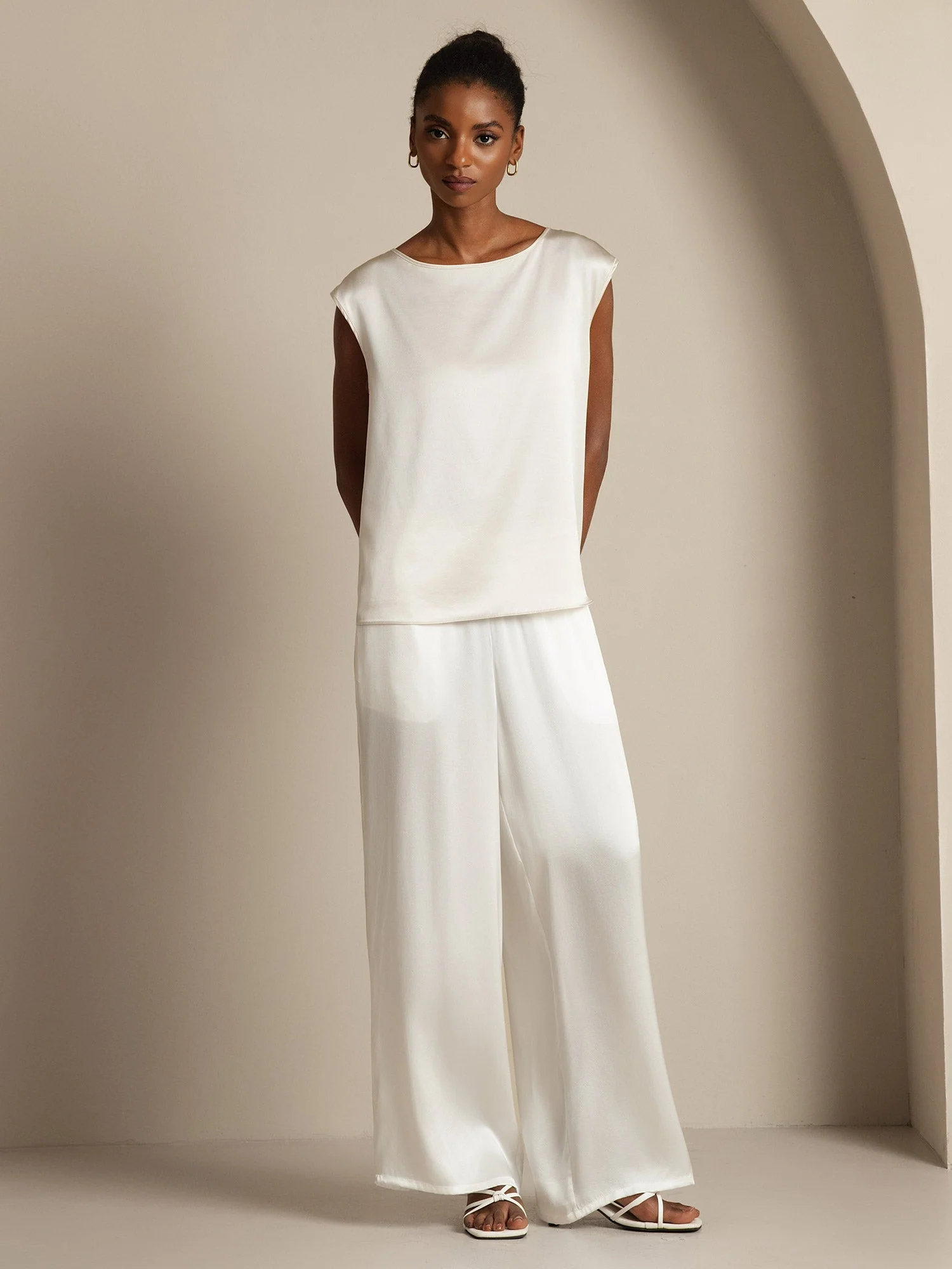 19Momme Silk Cap Sleeve Round Neck Women's Top - Image 9