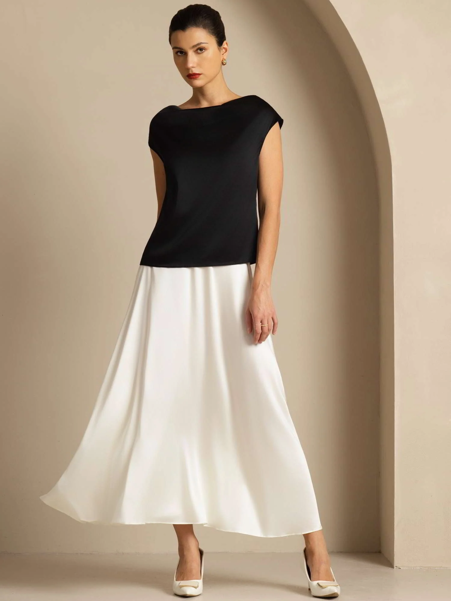 19Momme Silk Cap Sleeve Cowl Neck Women's Top - Image 33