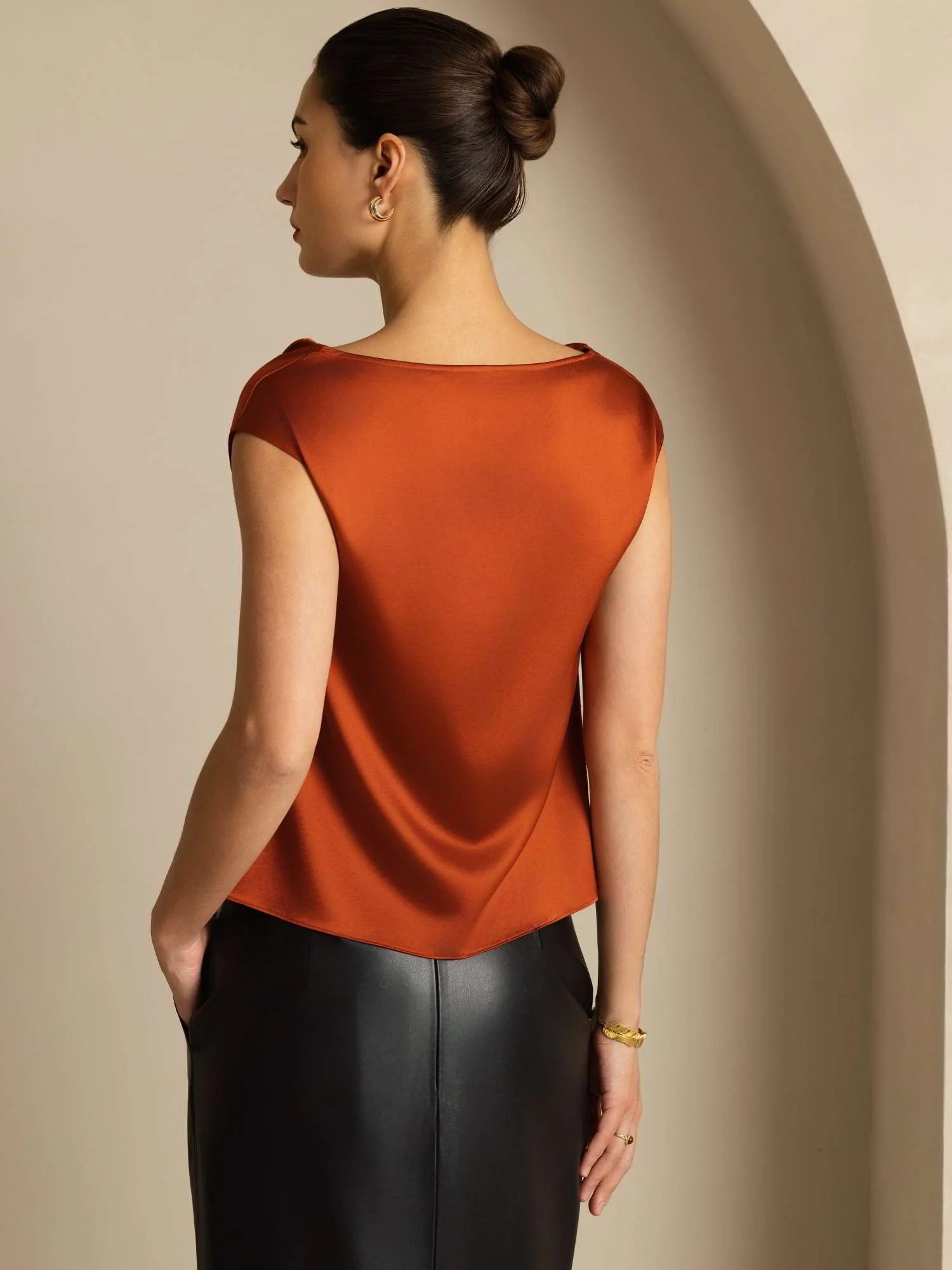 19Momme Silk Cap Sleeve Cowl Neck Women's Top - Image 37