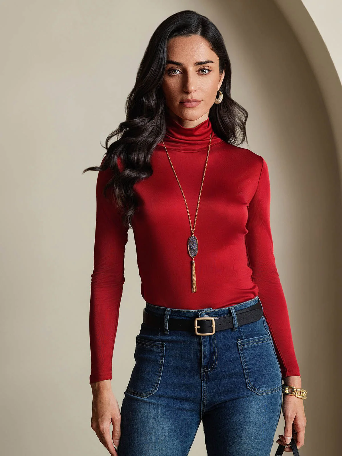 Silk Long Sleeve High Neck Women's Top