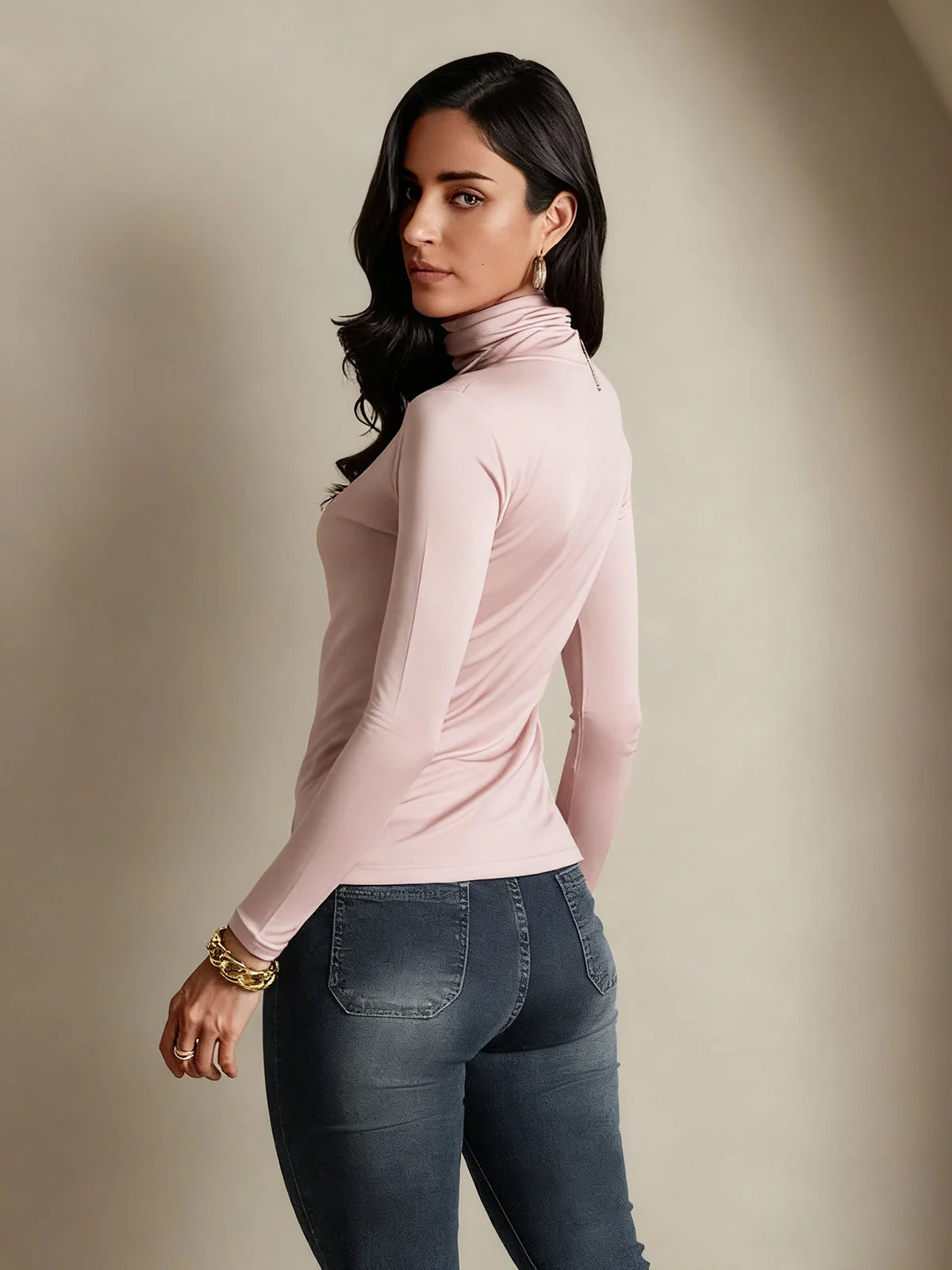 Silk Long Sleeve High Neck Women's Top - Image 41