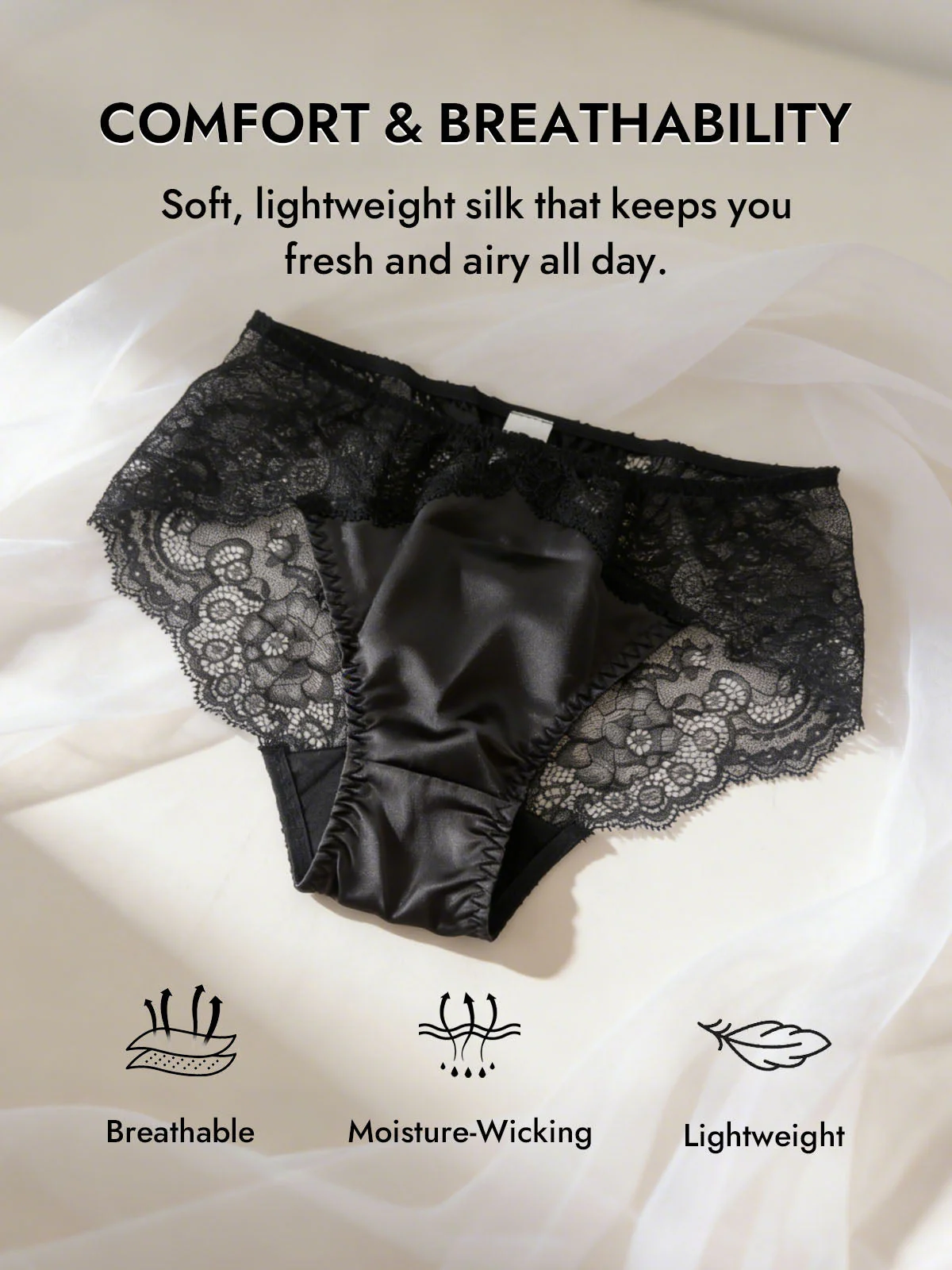 100% Mulberry Silk Sexy Lace Panty - Image 3