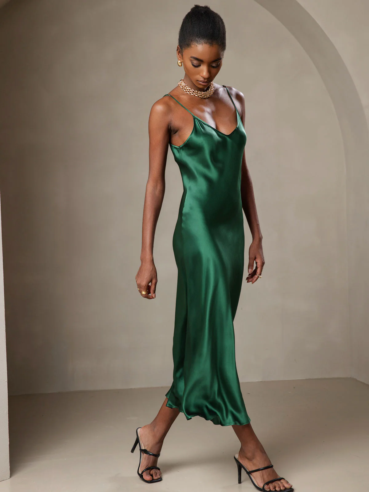 100% Mulberry Silk Spaghetti Strap Midi Long Dress - Image 26