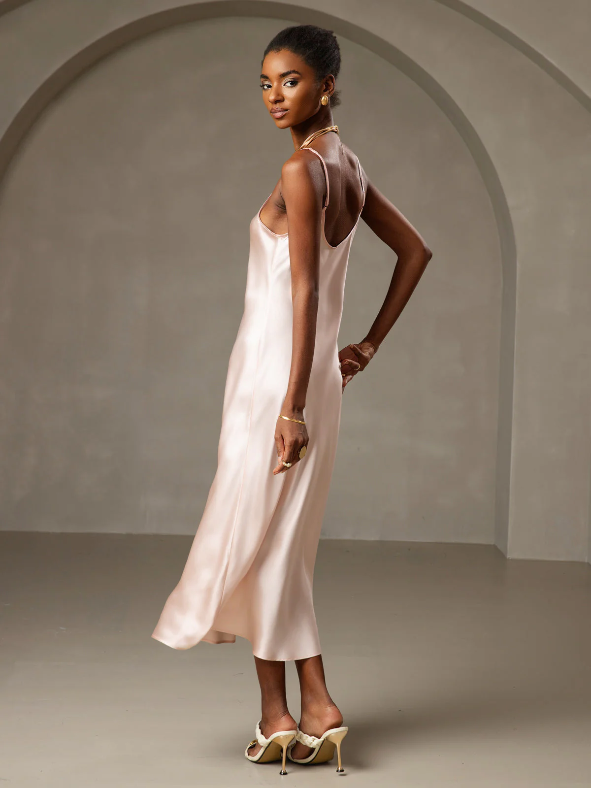 100% Mulberry Silk Spaghetti Strap Midi Long Dress - Image 77