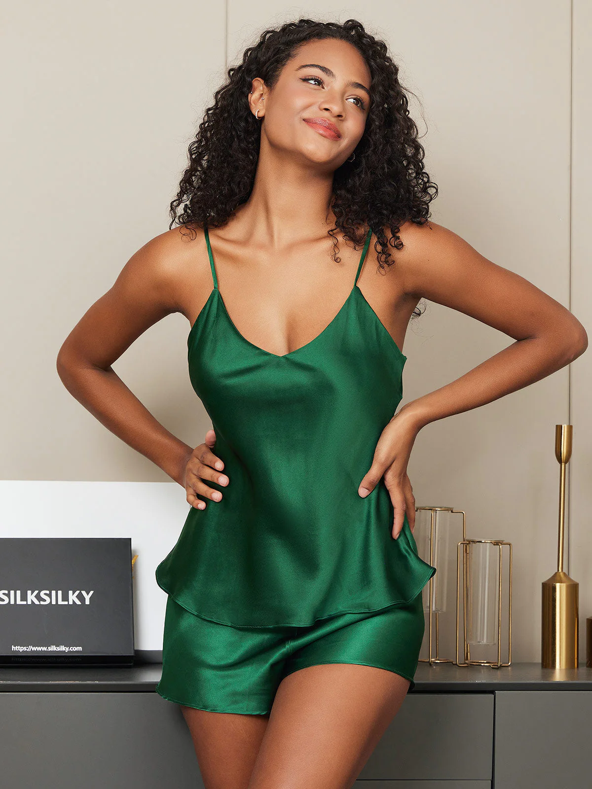 Pure Silk Spaghetti Strap Camisole Set - Image 90