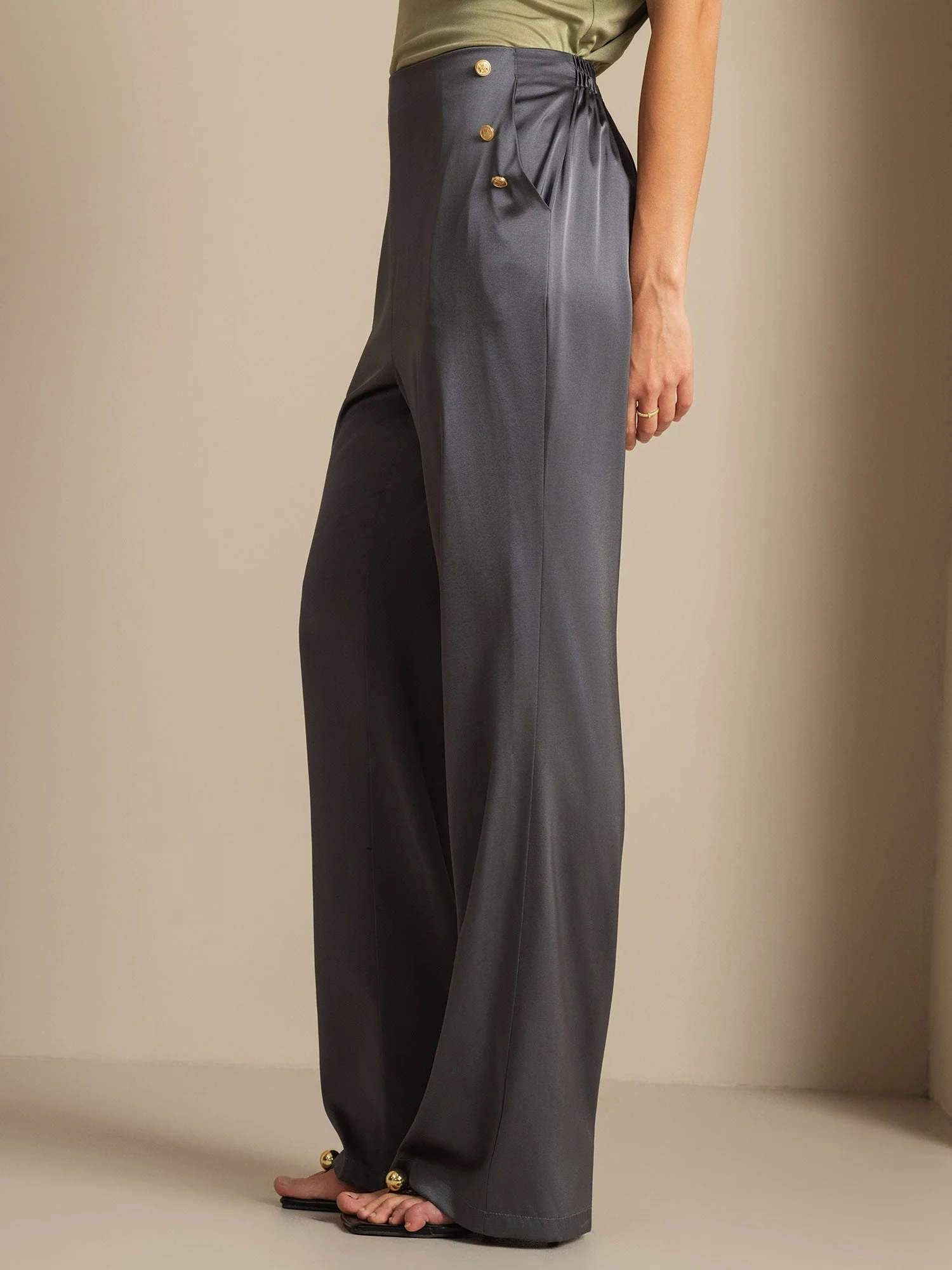 19Momme Silk High Waist Straight Fit Women's Pants with Back Elastic Waist Design - Image 23
