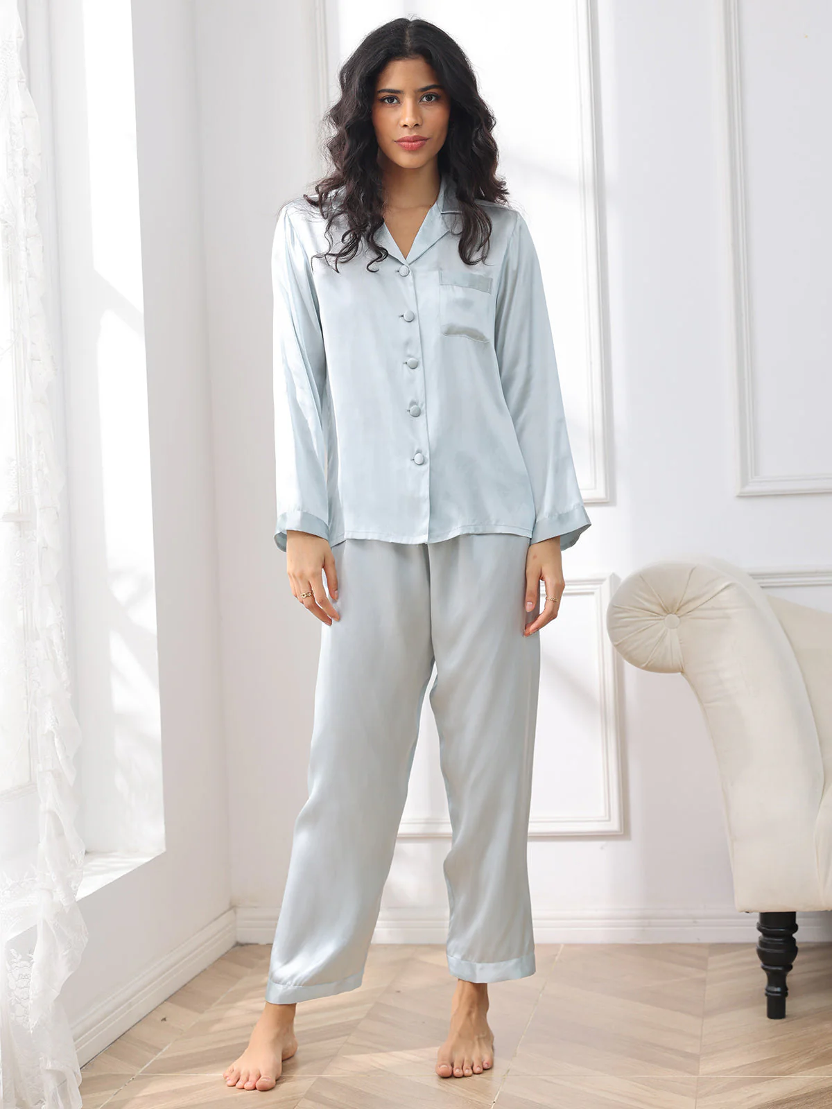 Pure Silk Long Sleeve Women's Pyjamas Set - Image 49